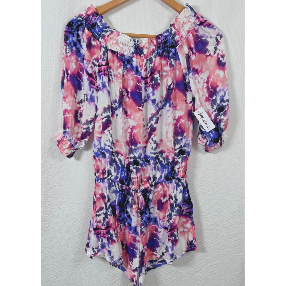 NWT Raisins Womens S/P Torquay West Coast Romper Coverup Pink and Purple Tie Dye
